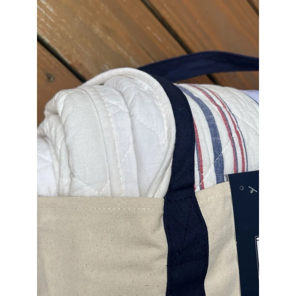 Brooks Brothers Blue Red White Stripes King Cotton Slub Quilt Set 106x92” New